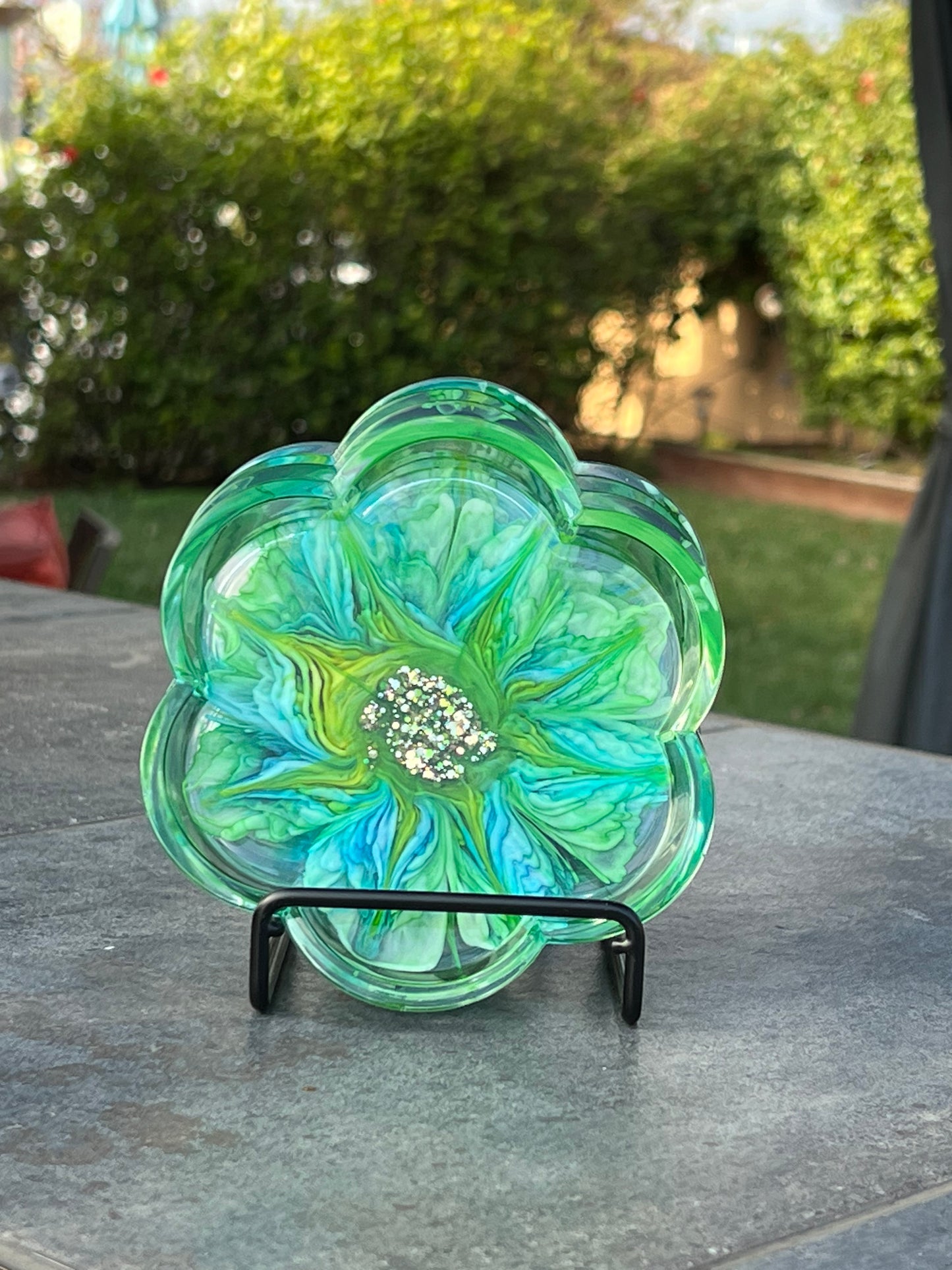 Resin Bloom Coaster Set - Blue/Green/Yellow