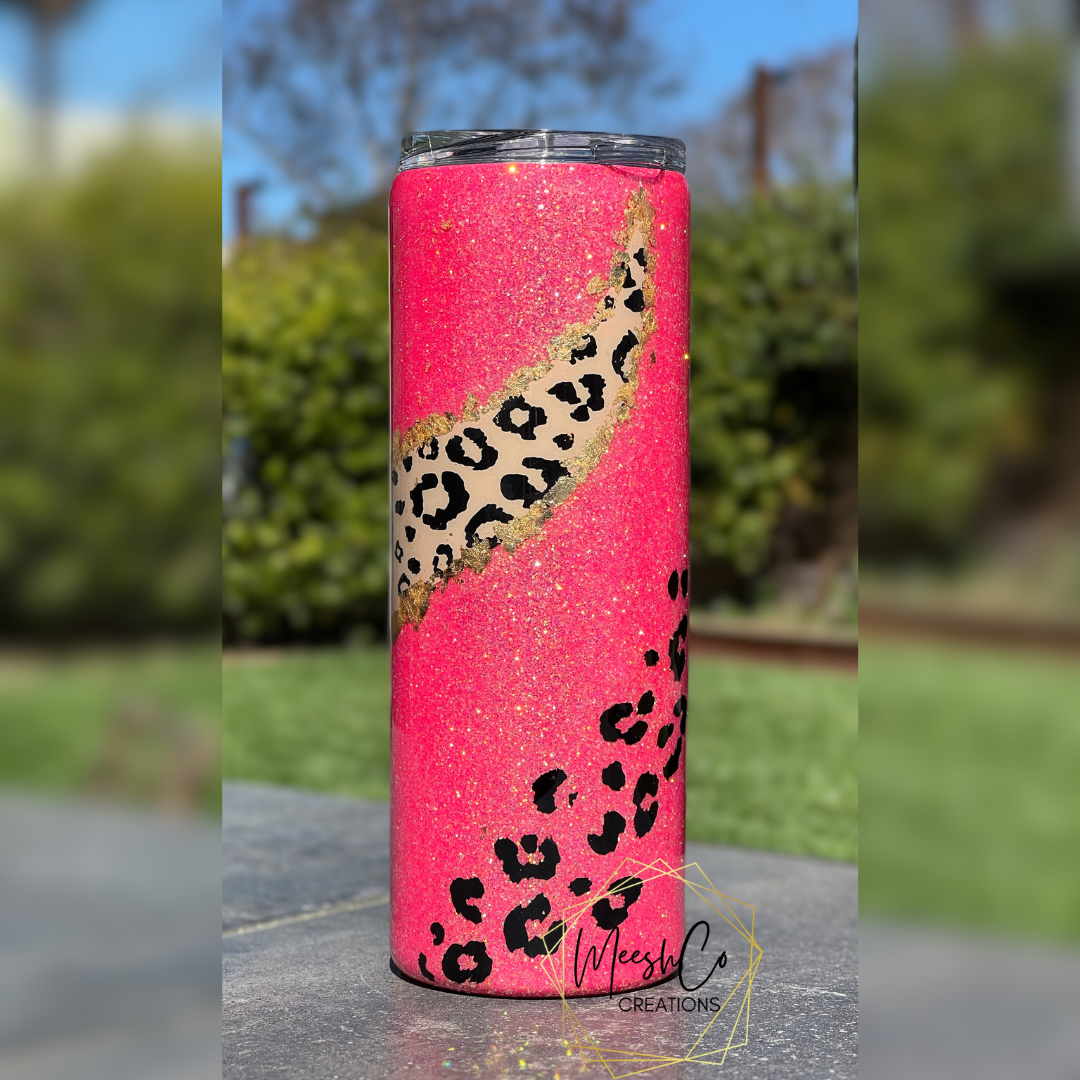 Pink Glitter and Leopard Print 20oz Tumbler
