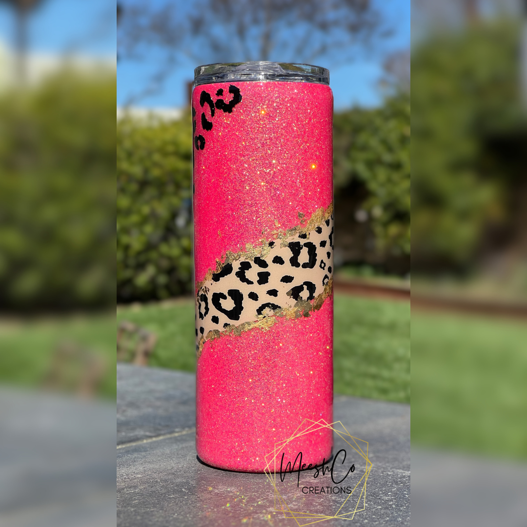 Pink Glitter and Leopard Print 20oz Tumbler