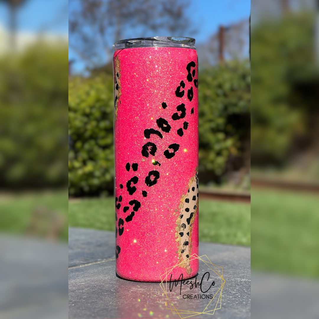 Pink Glitter and Leopard Print 20oz Tumbler