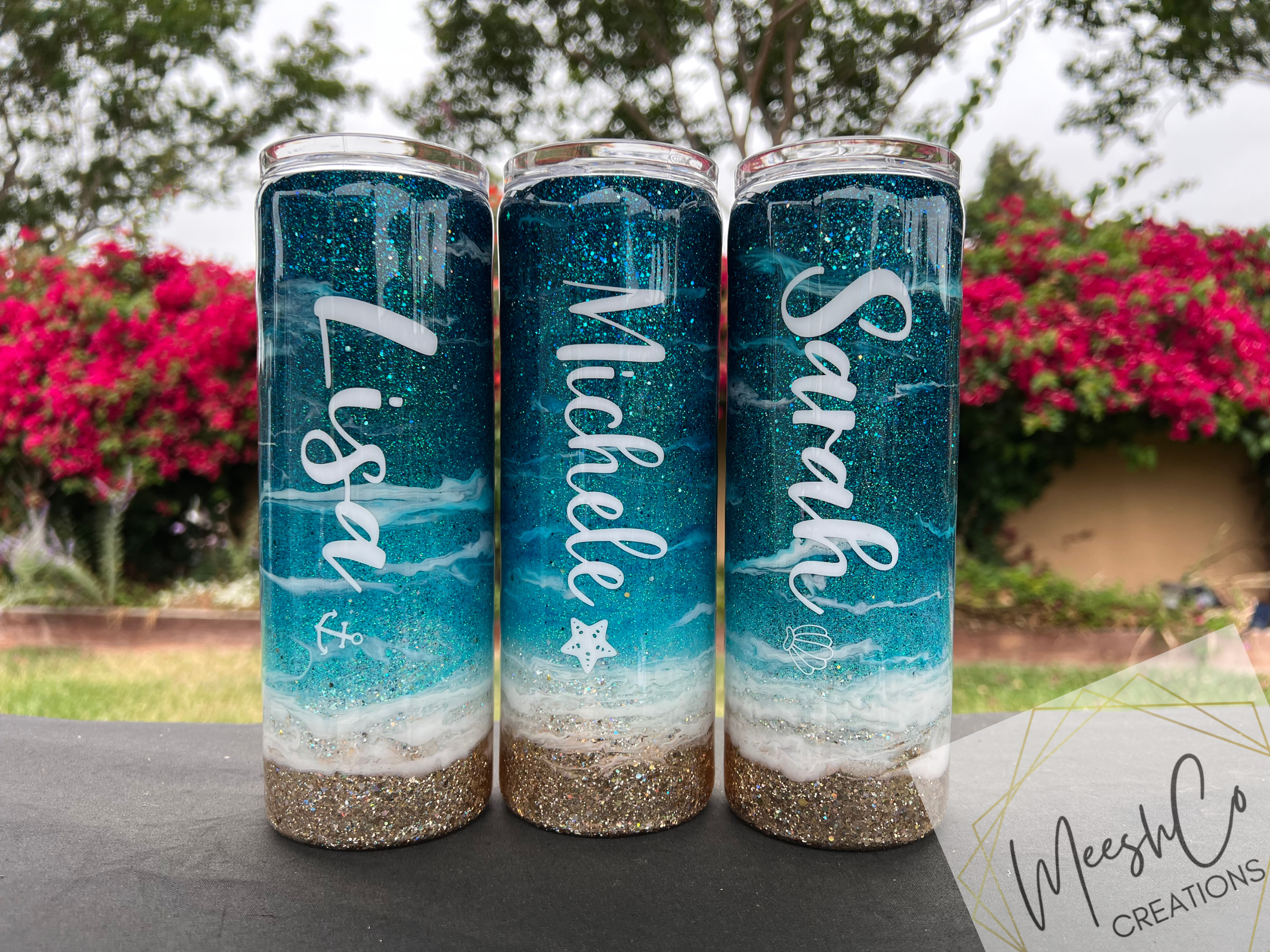 Beach Themed Glitter Stainless Steel Tumbler – MeeshCo Creations