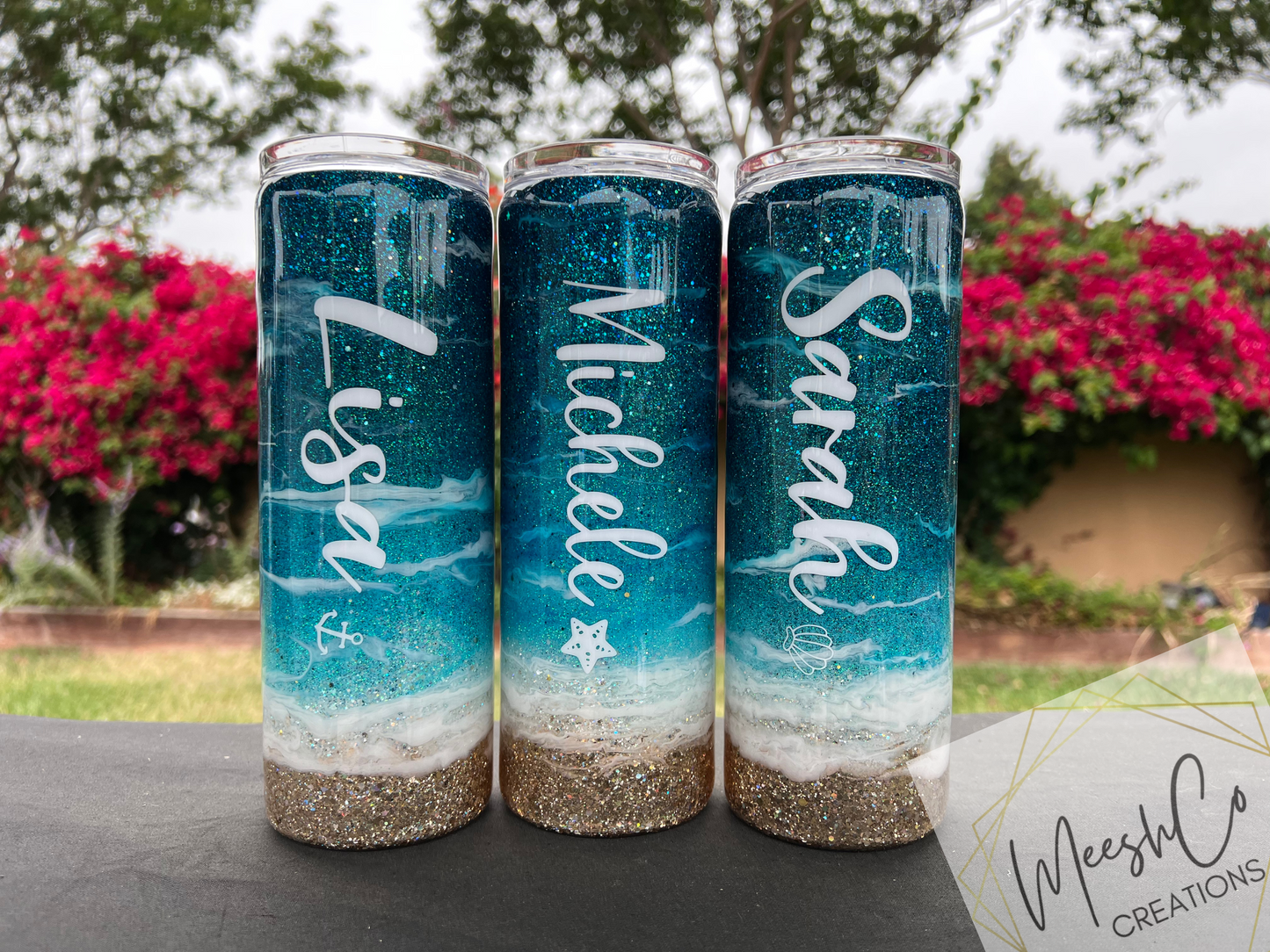 Beach Themed Glitter Stainless Steel Tumbler