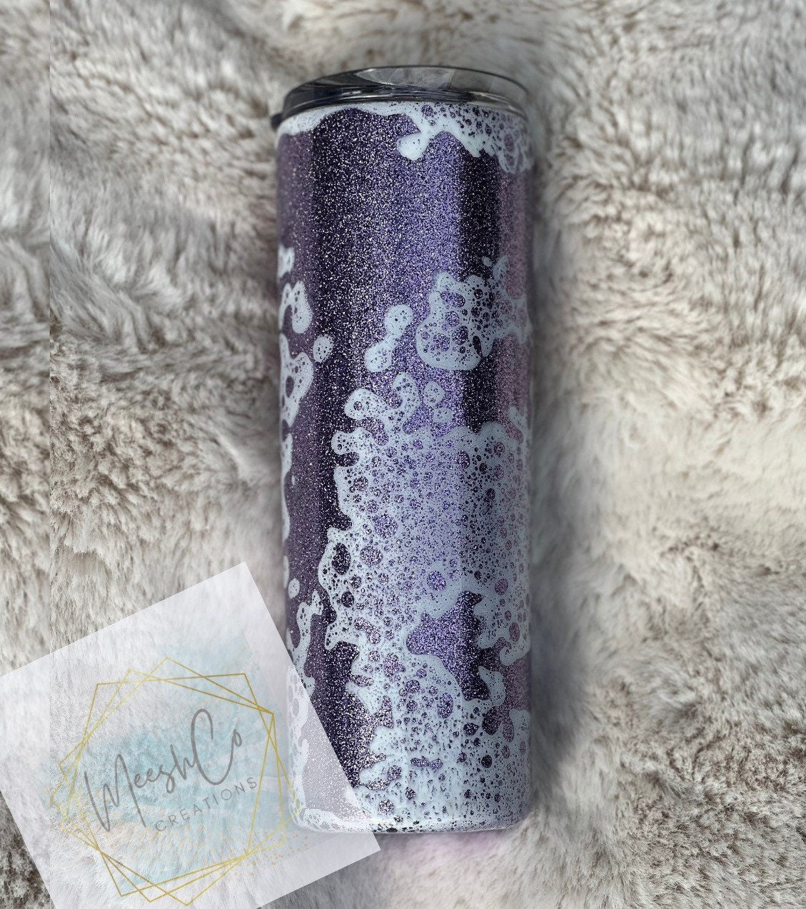 Glitter Tumbler with white power wash