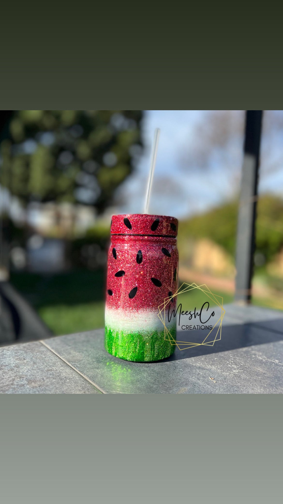 Watermelon Glitter Mason Jar Tumbler