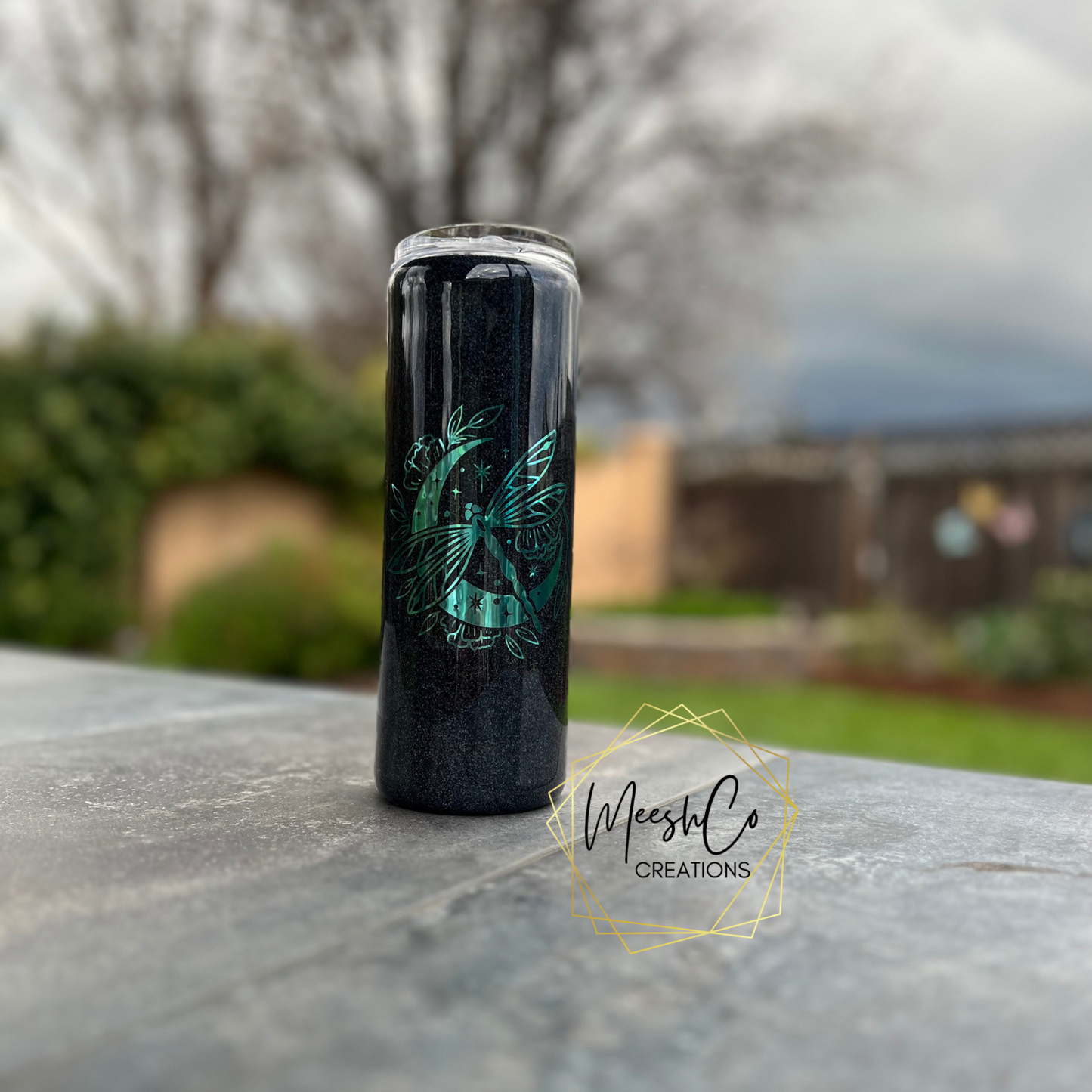 Dragonfly and Moon 20 oz. Glitter Tumbler - Ready to Ship