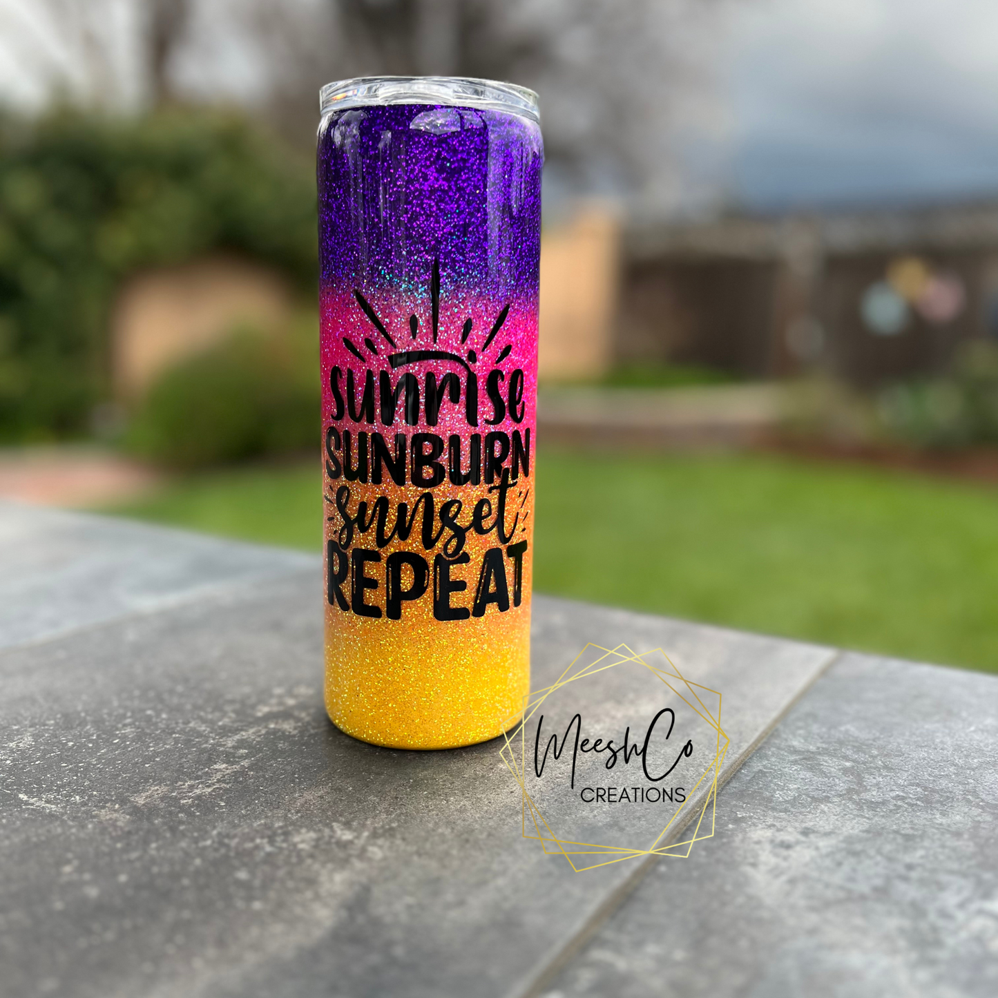Sunrise Sunburn Sunset Repeat - 20 oz. Glitter Tumbler - Ready to Ship