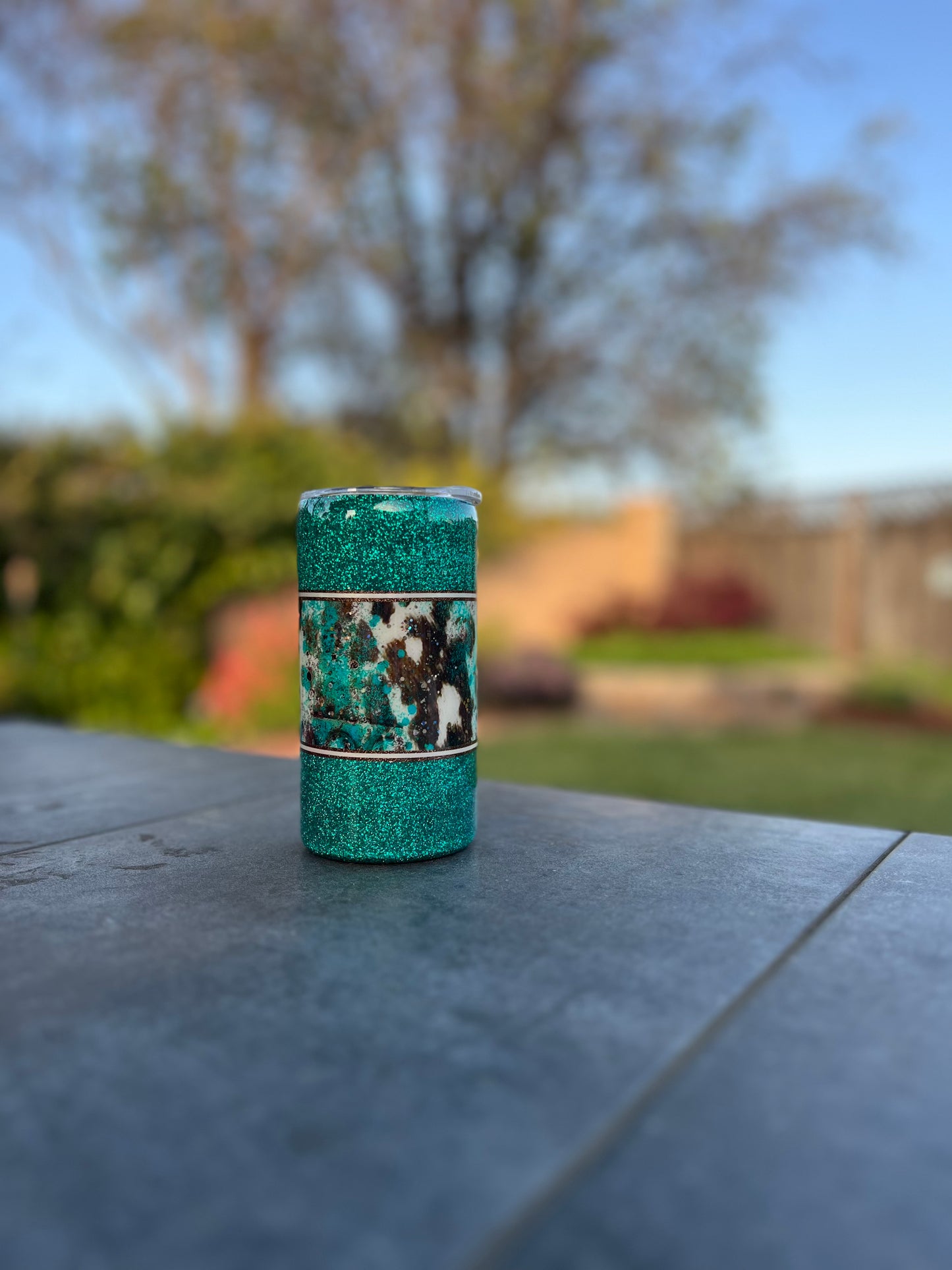 Teal and Cow Print 12oz Tumbler Cup