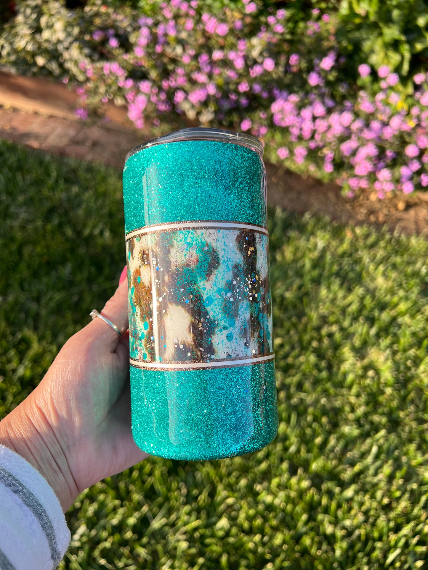 Teal and Cow Print 12oz Tumbler Cup