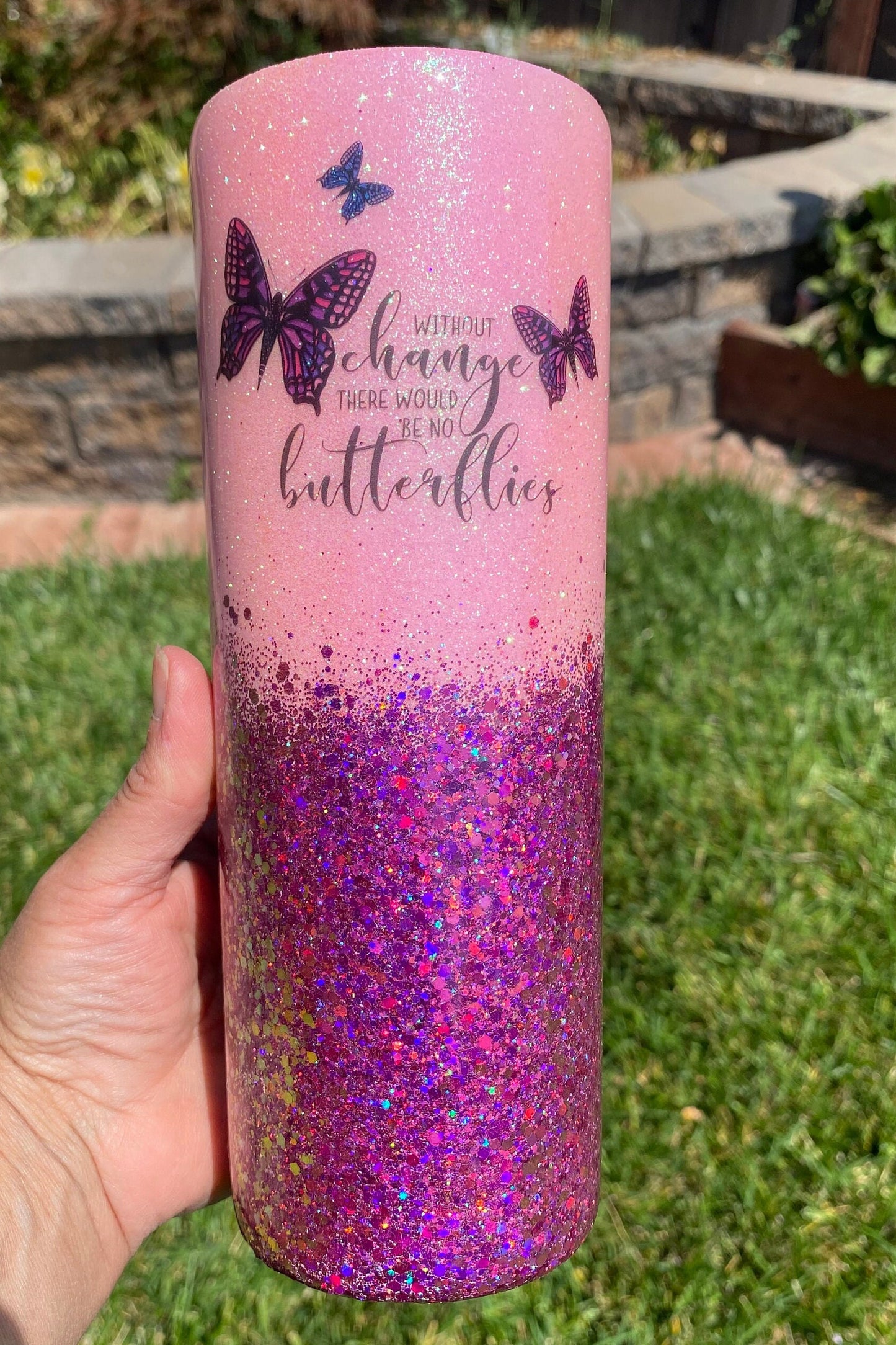 Rainbow and Butterfly Glitter Tumbler